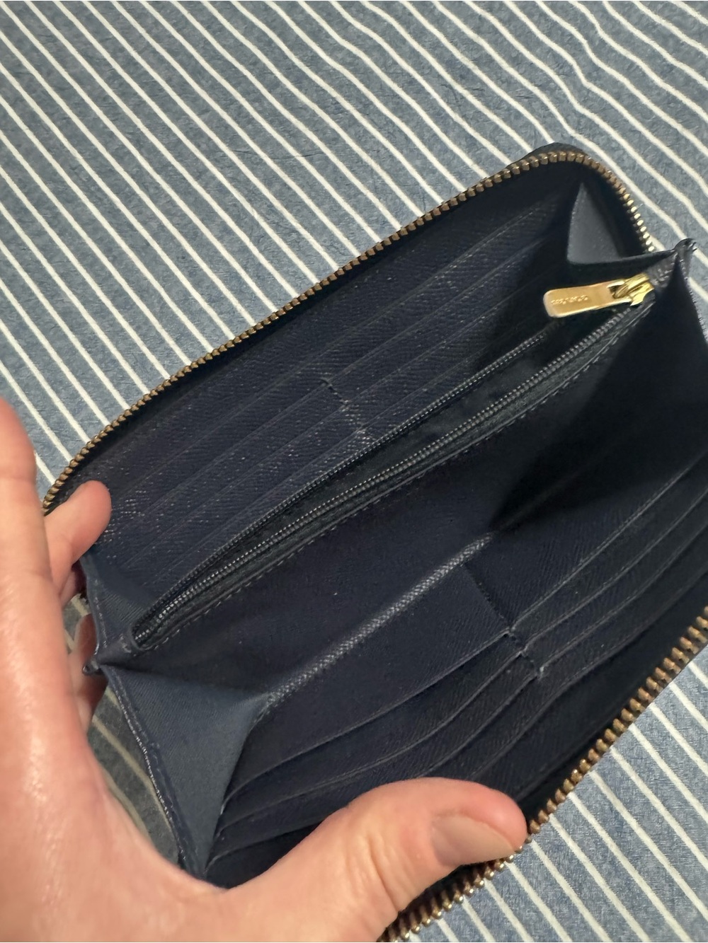 Coach Navy Blue Leather Zip-Around Wallet with Gold Logo - Picture 5 of 5
